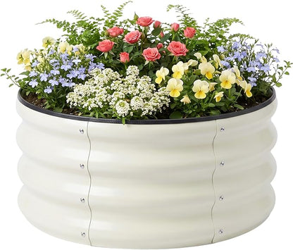 SnugNiture 2x2x1ft Round Galvanized Raised Garden Bed Kit Outdoor, Metal Planter Box for Planting Plants Vegetables, White