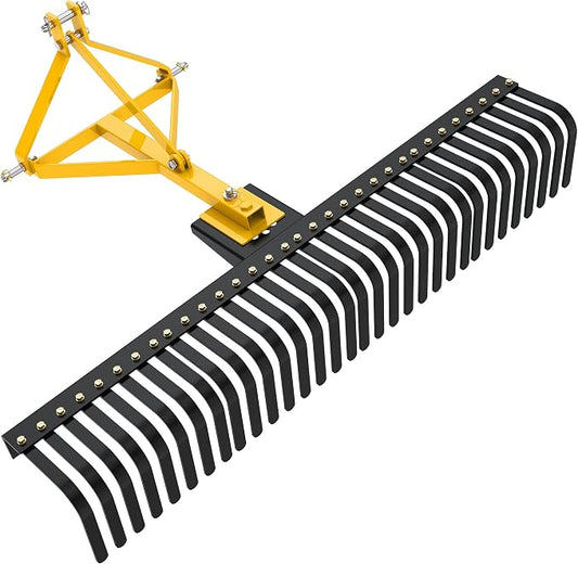 YITAMOTOR 3 Point Landscape Rock Rake for Category 1, 5 FT Attach Tractor Rake with 360 Degree Rotation, Tow-Behind Lawn Garden Tool Attachment for Compact Tractors | 5 FT Attach Tractor Rake with 360 Degree Rotation, Tow-Behind Lawn Garden Tool Attach...