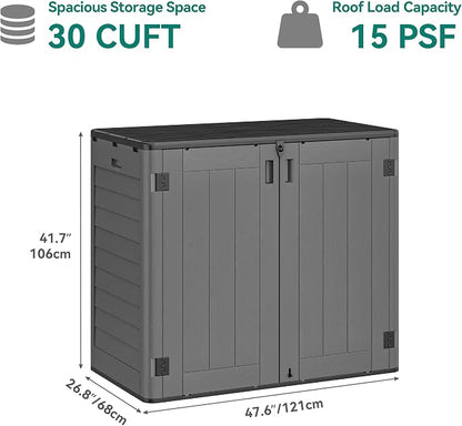YITAHOME 30 Cu Ft Outdoor Storage Shed with Shelf, Waterproof Storage Cabinet for Bike & Garden Shed, Horizontal Outdoor Storage Shed for Garage, Pool Storage, Dark Gray & Black
