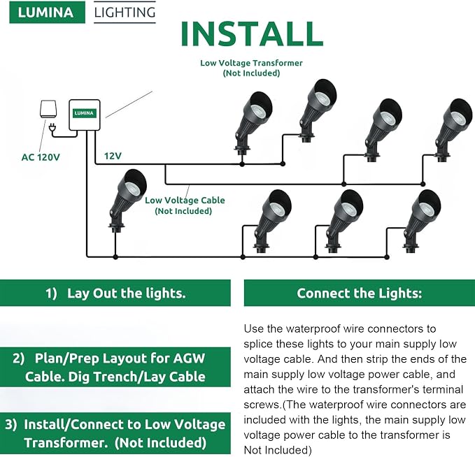 Lumina Lighting® 4W Landscape Lighting 12V Landscape Lights Low Voltage Landscape Spotlights Warm White Waterproof Outdoor Replaceable LED Bulb for Garden, Lawn, Porch, Patio and Yard (Black, 6-Pack)