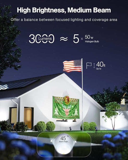 HIBOITEC 2 Pack 30W Outdoor LED Spotlight 120V 3000LM 5000K Spot Lights Waterproof Landscape Lighting for Flag Pole Tree Statue, 5.9 FT Cord with Plug