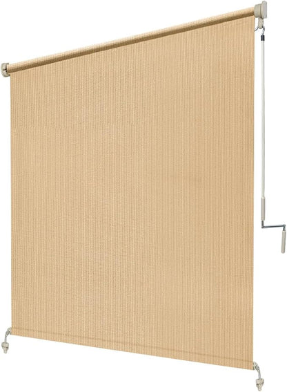 KANAGAWA Outdoor Roller Shade 8'X8' Sesame Exterior Cordless Patio Roll Up Shades for Outside Pergola Porch, Outdoor Blinds for Patio