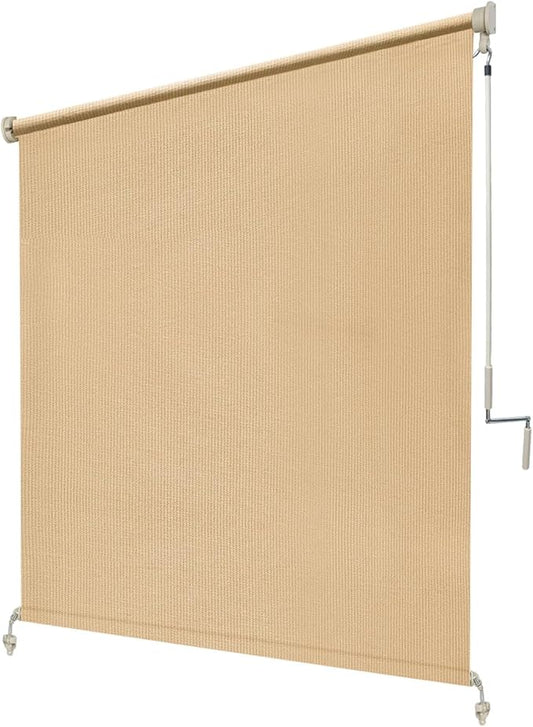 KANAGAWA Outdoor Roller Shade 4'X8' Sesame Exterior Cordless Patio Roll Up Shades for Outside Pergola Porch, Outdoor Blinds for Patio
