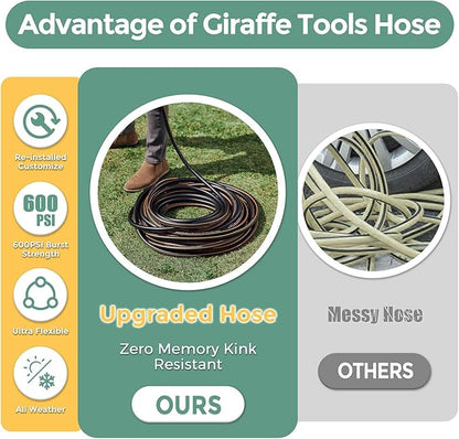 Giraffe Tools Garden Hose 5/8" Custom Length, No Kink, Flexible, Leakproof Water Hose, 600 Burst PSI, 4ft Male Female Fittings,Black Orange