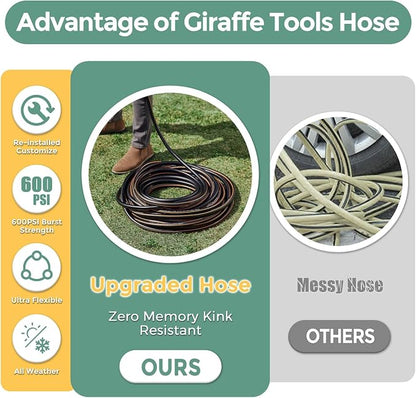 Giraffe Tools Garden Hose 5/8" Custom Length, No Kink, Flexible, Leakproof Water Hose, 600 Burst PSI, 15ft Double Female Fittings,Black Orange