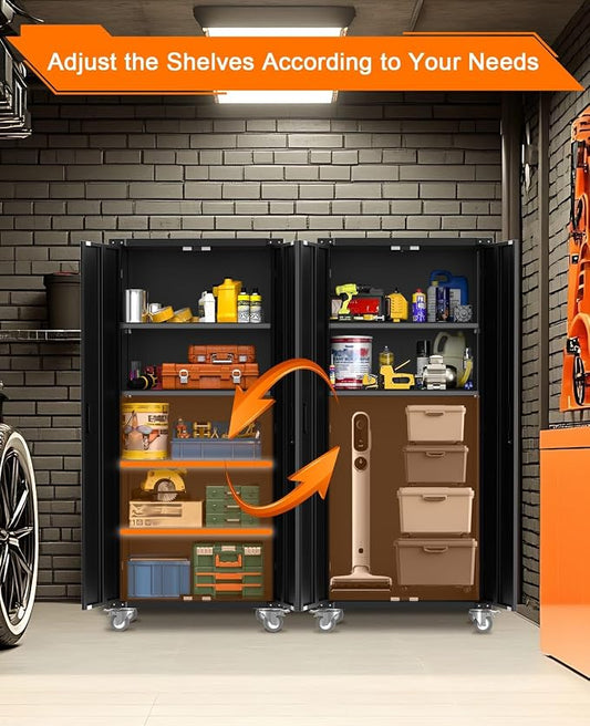 Garvee Storage Metal Cabinet 71" with Doors and 4 Shelves Adjustable Adjustable Feet and Lock Tall Storage Cabinet for Pantry Garage Craft Bedroom Office Shop