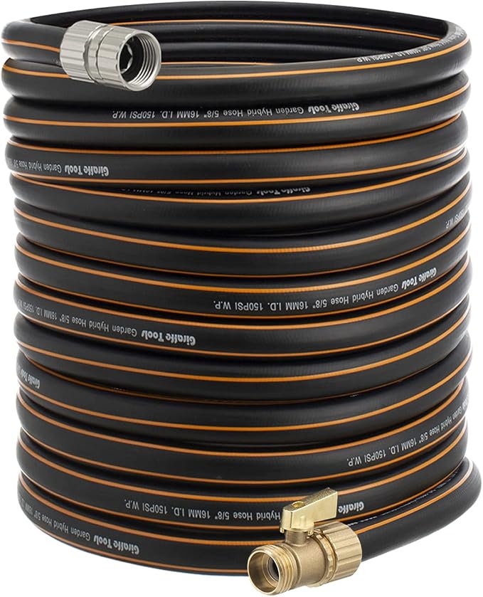 Giraffe Tools Garden Hose 5/8" with Shut off Valve, Custom Length, Heavy Duty, No Kink, Flexible, Rubber Garden Hose, Leakproof Water Hose, 600 Burst PSI, 100ft Male to Female Hose