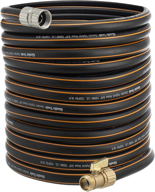 Giraffe Tools Garden Hose 5/8" with Shut off Valve, Custom Length, Heavy Duty, No Kink, Flexible, Rubber Garden Hose, Leakproof Water Hose, 600 Burst PSI, 100ft Male to Female Hose