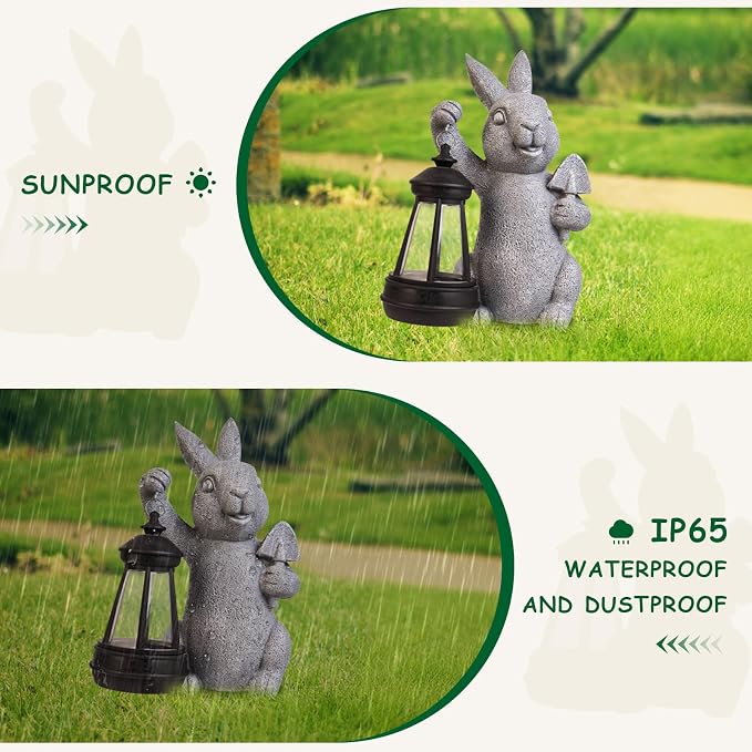 RICHIE Rabbit Statue Garden Ornaments Art Outdoor Decoration with Solar Powered LED Lights Decor for Patio,Balcony,Yard, Mum Birthday Gifts, Garden Gifts for Women, Chrismtas Gifts for Mom Grandma