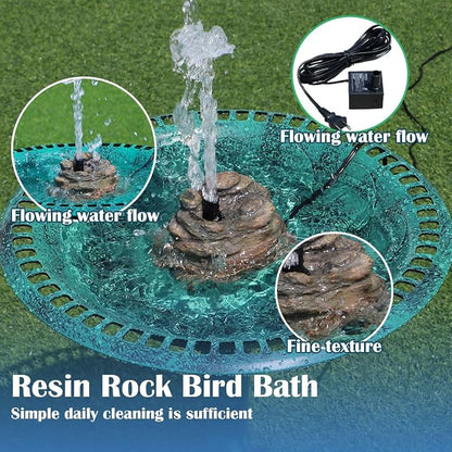 Bird Bath Fountain, Resin Granite with 9.8ft Long Wired Pump for Outdoor Garden Patio Decor, Rock Water Feature Fountain for Hummingbird Birdbath Aquariums and Fish Tank (Brown)