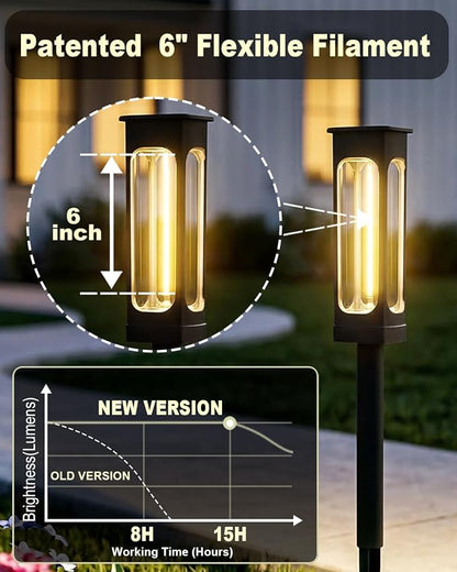 LIANGLOME Solar Pathway Lights Outdoor - IP55 Waterproof Solar Lights with 100+ Flexible Filament LEDs, 3000K Warm White, 10-15H Runtime, Outdoor Solar Lights for Yard Patio Garden