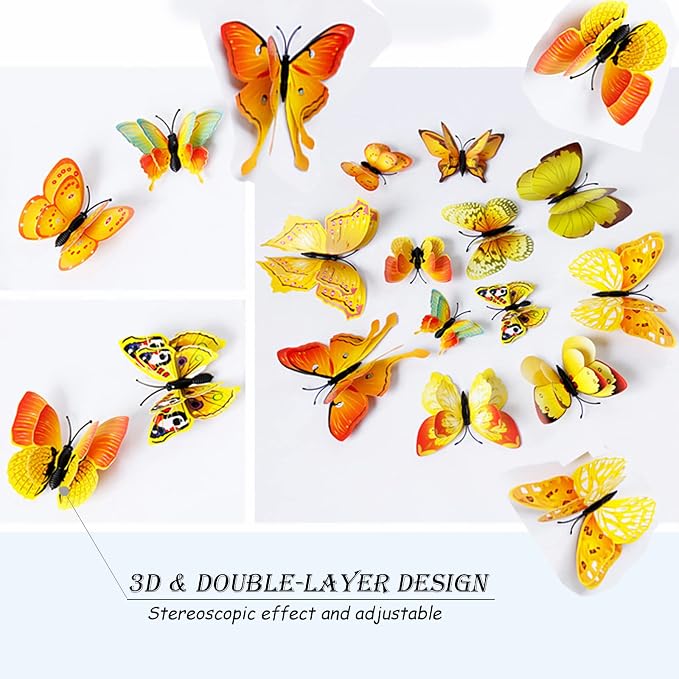 OPSEAM Butterfly Wall Decor 24/48 PCS, 3D Butterflies Stickers for Party Decorations with Magnets(Gold, 24)
