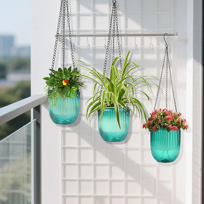 4 Pack Self Watering Hanging Planters with Drainage Holes –Hanging planters for Indoor Plants, Flowers, Succulents – Lightweight, Durable Hanging Baskets Green