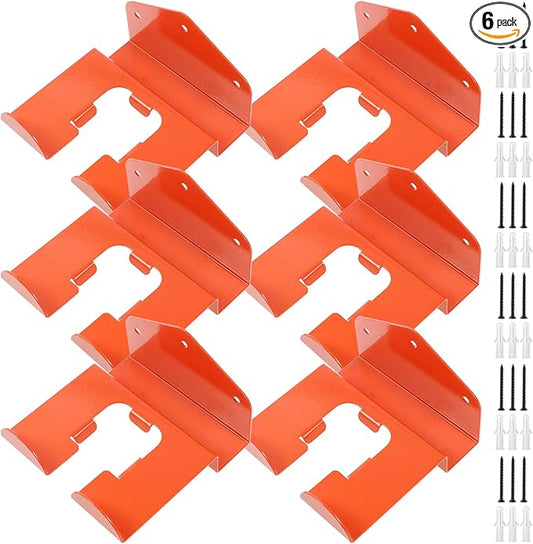 6 Pack Weed Eater Hanger Wall Mounted Bulk Weedeater Garage Trimmer Rack Heavy Duty Garden Tool Hanger Steel Weed Whackers Holder Organizer Hooks for Grass Garden Tools (Orange)