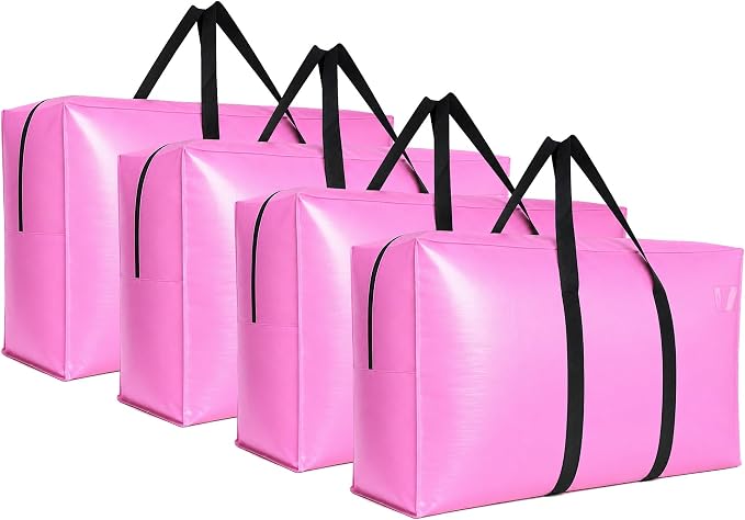 Extra Large Storage Bags, Jumbo Moving Tent Storage Bags, Waterproof Foldable Big Pink XXL Duffle Bag for Travel, 42x23x13.5inch - 4PACK
