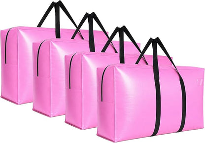 Extra Large Storage Bags, Jumbo Moving Tent Storage Bags, Waterproof Foldable Big Pink XXL Duffle Bag for Travel, 42x23x13.5inch - 4PACK