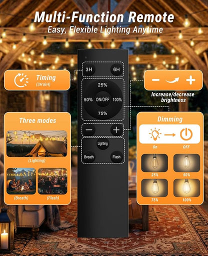 120FT Outdoor String Lights with Remote, LED Patio Lights with 45+2 Waterproof S11 Bulbs, Outside Dimmable 2700K Warm White, Timer & 3 Modes,for Backyard Garden Deck Porch Balcony Gazebo Party Decor