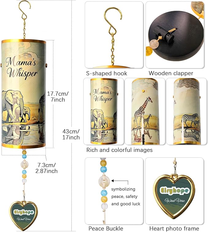 Wind Chimes for Outside, 17″ Animal Mother & Baby Wind Bell, Hand-Tuned Deep Resonance Windchime, Aluminum Outdoor Windbell for Home Garden Decor, Sentimental for Mom