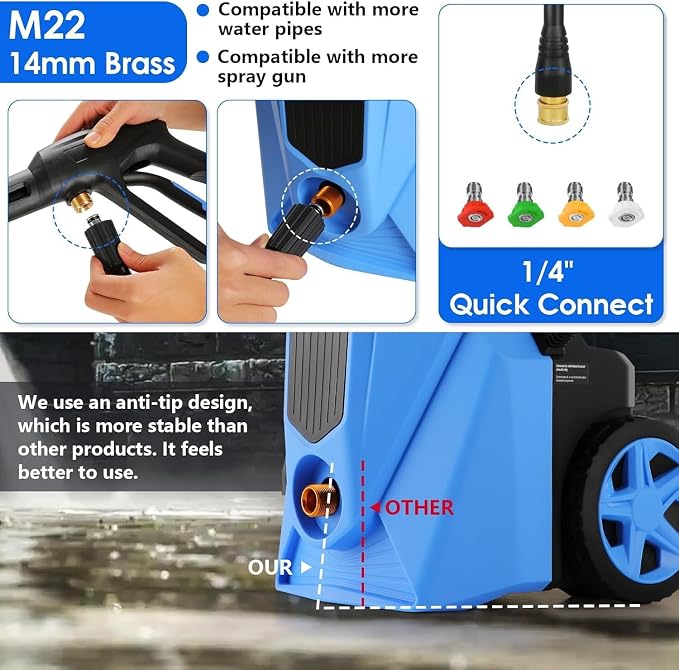 Electric Pressure Washer 5000 PSI,2.8 GPM Power Washer with Foam Cannon,Portable Cleaner with 33ft Hose Reel,4 Nozzle Tips,and Soap Bottle for Cars/Home/Driveways/Patios/Decks/Fences