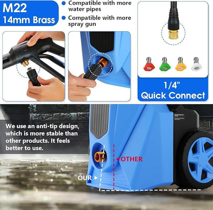 Electric Pressure Washer 5000 PSI,2.8 GPM Power Washer with Foam Cannon,Portable Cleaner with 33ft Hose Reel,4 Nozzle Tips,and Soap Bottle for Cars/Home/Driveways/Patios/Decks/Fences