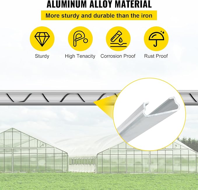 VEVOR Greenhouse Spring Wire and Lock Channel 20 Packs, 6.56 ft PE Coated Aluminum Alloy Bundle Kit, Plastic Poly Film or Shade Cloth Attachment w/Screws, Silver