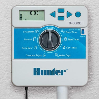 Hunter X-Core XC400i Indoor Sprinkler Timer, 4-Zone Irrigation Controller | Indoor 4-station irrigation controller with easy programming, manual controls, seasonal adjust, and standard dial operation