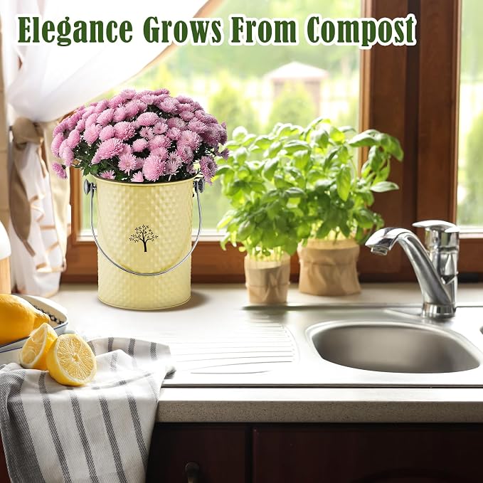 AOSION Countertop Kitchen Odorless Compost Bin with Removable Inner Bucket | 1 Gallon Composter Container,Includes 50 Compost Bags,2 Carbon Filters,Compost Bucket, ideal for food scraps,coffee grounds