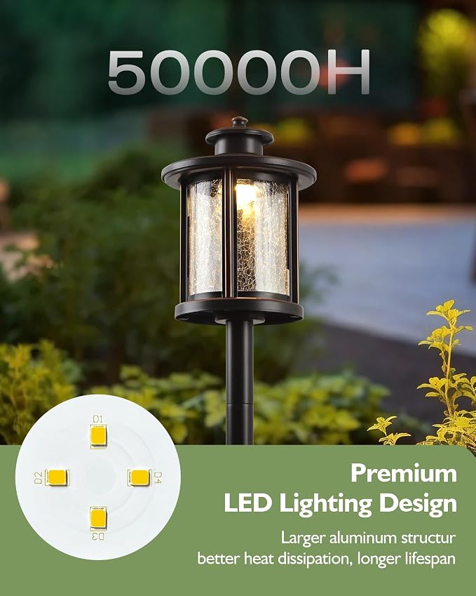 LITFIT Low Voltage Landscape Lighting, 12V 3.4W 155LM 3000K Outdoor Path Lights with Connectors, Crackled Shade, ORB Finish, Waterproof Aluminum LED Walkway Light Wired for Garden Yard, 12 Pack