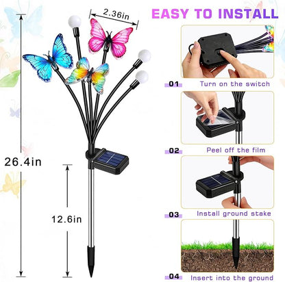 Solar Butterfly Lights Outdoor 2 Pack, Waterproof Solar Butterfly Firefly Garden Lights with Dynamic Fluttering Butterfly Effect, Outdoor Decor Lights for Yard Patio Lawn, Garden Gifts for Mom Women
