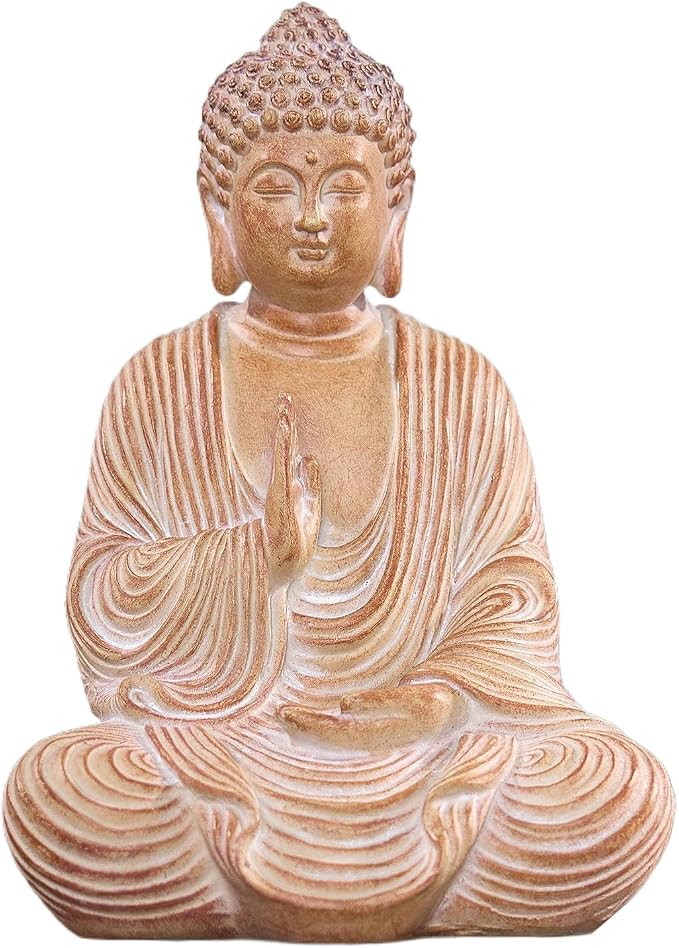 Wood Grain Buddha Statue - Wooden Shakyamuni Buddha for Indoor Home Altar, Hand Carved Wood Grain Resin Meditation Decor（(Housewarming Gift/Mindfulness Aid，7.87inch)