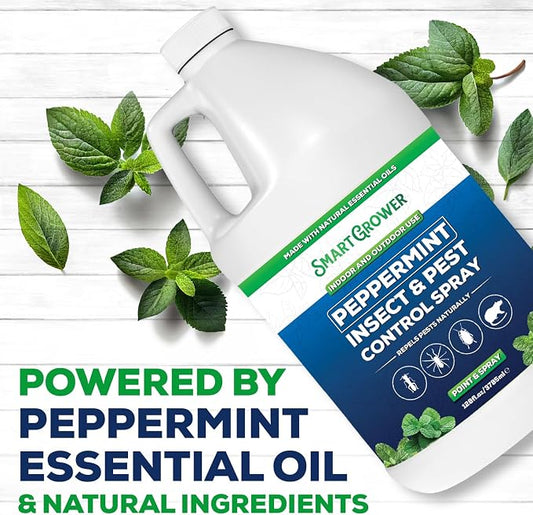 All Natural Peppermint Oil Insect & Pest Control Spray Repels Mice, Spiders, Ants, for Home, Indoor, Outdoor, Garden Maximum Strength Smart Grower Ready to Use 128 FL OZ