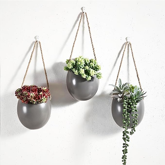Set of 3 Ceramic Wall Planters Decor Small Hanging Vases Lovely Flower Pots | Wall Decor for Home, Entryway, Hallway, Deck, Bathroom, Living Room, Dining Room, Garden, Farmhouse, Restaurants, Office, etc