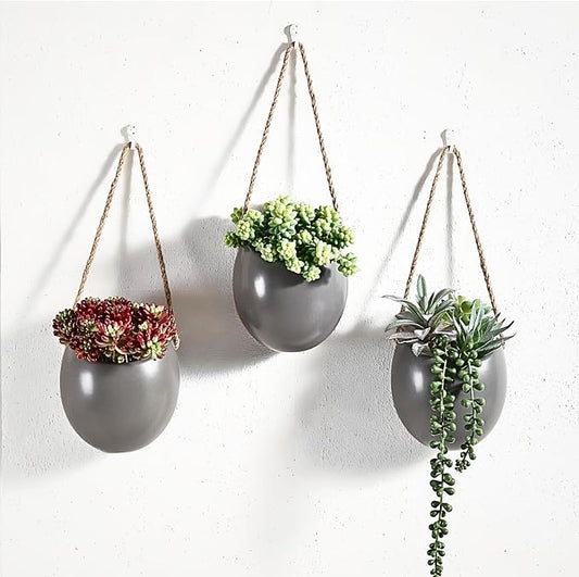 Set of 3 Ceramic Wall Planters Decor Small Hanging Vases Lovely Flower Pots | Wall Decor for Home, Entryway, Hallway, Deck, Bathroom, Living Room, Dining Room, Garden, Farmhouse, Restaurants, Office, etc