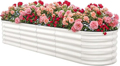 8x2x1.5ft Galvanized Raised Garden Bed Outdoor, 18'' Oval Large Metal Planter Garden Boxes for Gardening, Planting Deep Root Vegetables, Herbs, Fruits, Flower, Rustproof, Rubber Strip, White