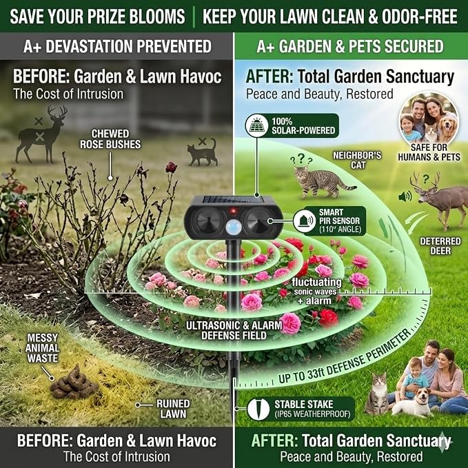 2026 2Pack Sonic Fortress Pro Deer Repellent Devices Solar Ultrasonic Animal Repellent with Motion Sensor,Squirrel Fortress Pro Raccoon Repellent to Scare Cat Skunk Rabbit Out of Plants Yard Garden