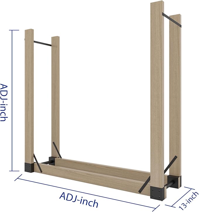 Fire Beauty Firewood Log Storage Rack 2-Pack Bracket Kit, Heavy Duty Adjustable Length,Triangular Stabilizer