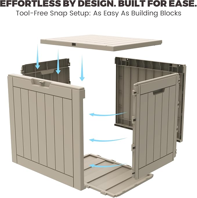 Outdoor Storage Box, 35 Gallon Waterproof Deck Box [Upgraded 3.1], Tool-Free Resin Storage for Patio Cushions, Balcony Pool Toys, Lockable Outside Side Table Ottoman, Balcony, Grey