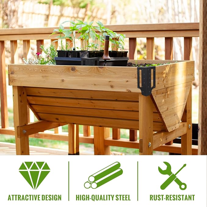 MorningRo 12 Pack Raised Garden Bed Corner Brackets with Securing Lip Fits Lumber up to 2" x 12" Metal Garden Corner Bracket for Wood Frame Bed 4.7" L x 2" W x 10.5" H