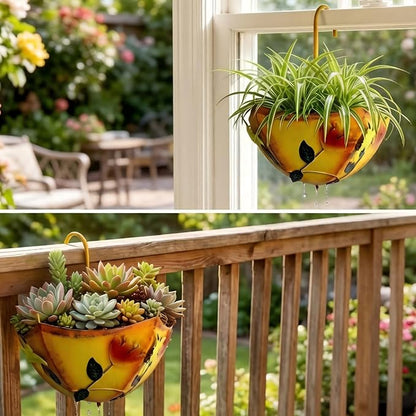 Farmhouse Metal Hanging Planter with Drainage Holes, for Outdoor Herbs Flowers Succulents on Fence Patio Porch Garden Decor
