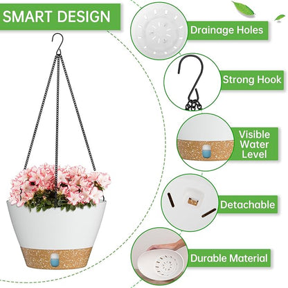ZMTECH 2 Pack 8 Inch Hanging Planters for Indoor Plants, Modern White Hanging Planter with Visible Water Level Window & Removable Tray, Decorative Plant Hanger Indoor for Home Decor