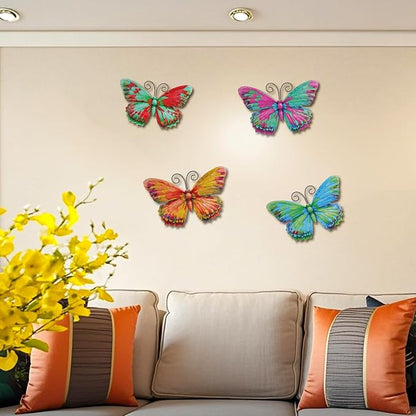 Junware 4 Pcs Metal Butterfly Wall Art Decor - 7.5" Outdoor Fence Wall Sculpture Decor, Hanging Decoration for Garden Yard Living Room Bedroom Patio Balcony, Nice Gift for Mom Friend