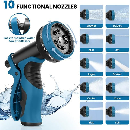 Garden Hose 100FT, Water Hose with 10 Function Nozzle, Garden Hose Metal with Leak-proof Connectors, Kink-Free & Ultra Flexible, Rust/Pet/Puncture Proof for Lawn, Yard, Car Wash, 550PSI
