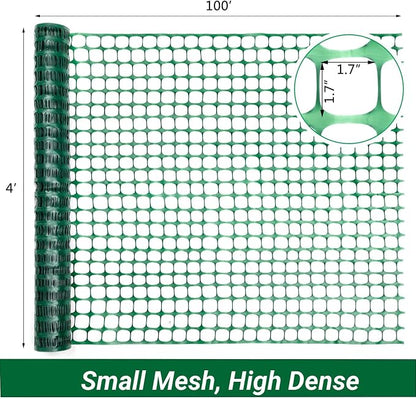 DOEWORKS Safety Fence, 4 x 100 FT Green Plastic Mesh Fence Roll Barrier Netting for Construction Fencing Animal Fencing Garden Fencing and Event Fencing