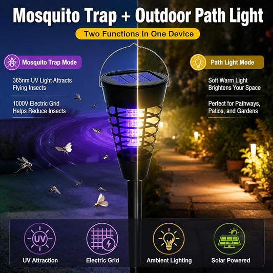 4PCS Solar Mosquito Zapper Outdoor,Mosquito Trap Light Used to Keep Away Gnat Small Flying Insect,Waterproof Bug Zapper for Outside,Solar Fly Zapper for Yard Vegetable Gardens Farm