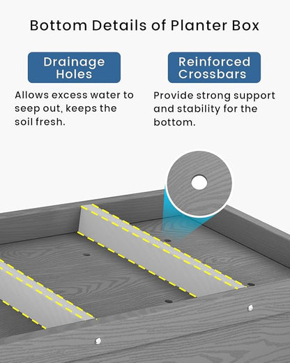 Weatherproof Raised Garden Bed, HDPE Outdoor Elevated Planter Box with Legs, Garden Box, Flower Beds for Patio, Deck, Balcony (Grey)