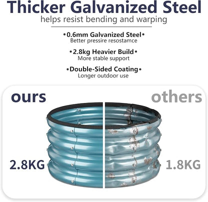 2 x 2 x 1 ft Round Raised Garden Bed, Blue 2 Pack 0.6 mm Thick Galvanized Steel Planter Box with Double Layer Paint and Safety Edge Trim for Vegetables Flowers Herbs Outdoor Garden