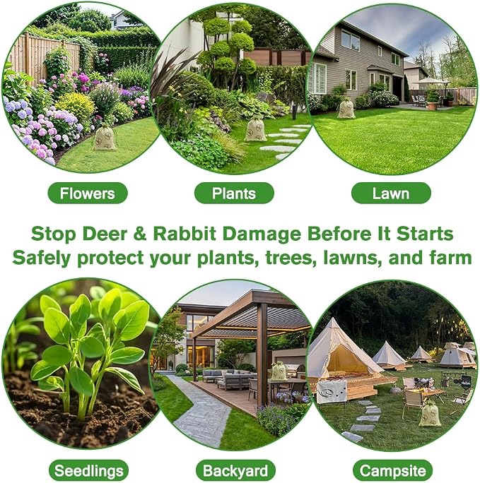 12 Pack Powerful Deer and Rabbit Repellent Pouches, Natural Rabbit Repellent Outdoor Use Safe for Kid & Pet, Effective Deer Away Deer Repellent for Plants, Garden, Yard, Lawn, Orchard & Vegetable Bed