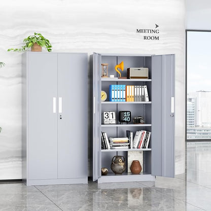 INTERGREAT Metal Storage Cabinet, 72" Locking Steel Cabinets with 2 Door and 4 Adjustable Shelves, Tall Metal Cabinet for Home Office, Garage, Warehouse,(Cement)