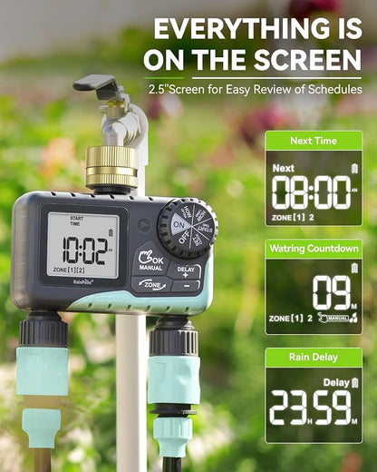 RAINPOINT Sprinkler Timer for Garden Hose - 2 Pack Brass Intel Hose Timer Rain Delay/Manual Watering/Automatic Irrigation for Yard Lawn