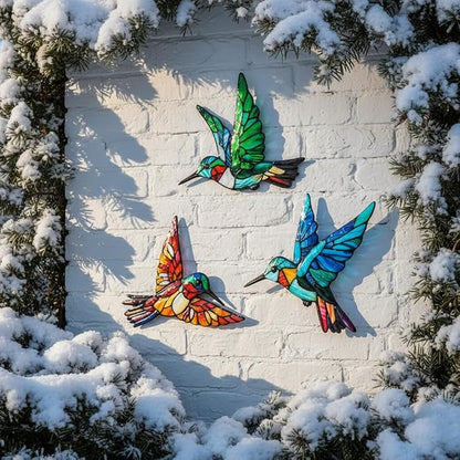 VEWOSTAR 3 Pcs Metal Hummingbird Wall Art, 3D Colorful Birds Outdoor Fence Wall Art Decor, Holiday Theme Garden Decor,Metal Bird Wall Decor for Modern Farmhouse Rustic Home